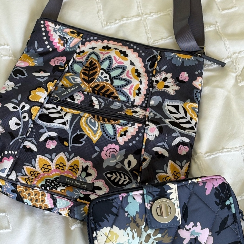 Vera Bradley Black Shoulder Bag with Elegant Floral Design